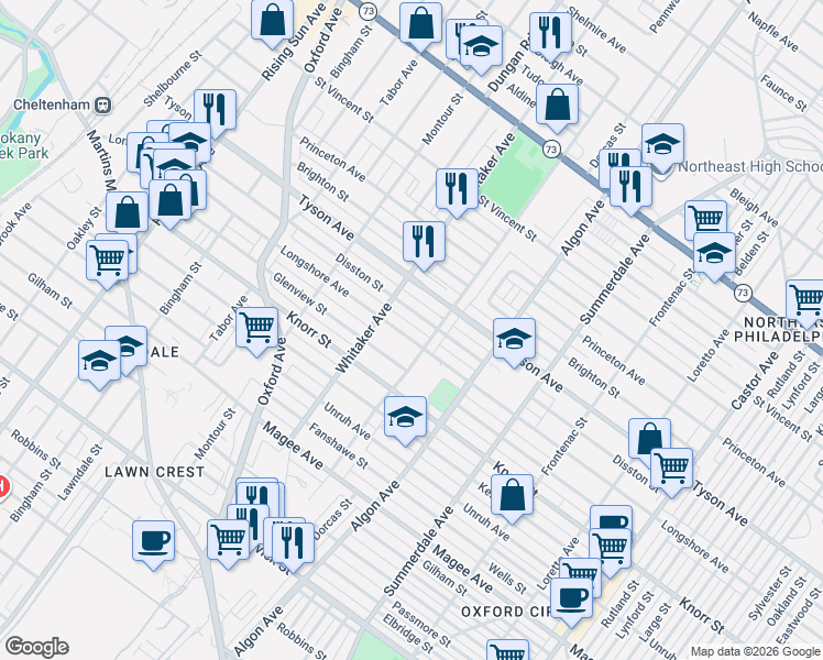 map of restaurants, bars, coffee shops, grocery stores, and more near 918 Disston Street in Philadelphia