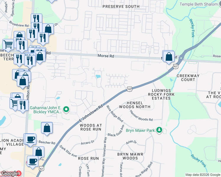 map of restaurants, bars, coffee shops, grocery stores, and more near 743 Windward Way in Gahanna