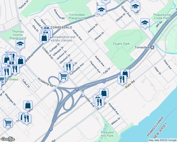map of restaurants, bars, coffee shops, grocery stores, and more near 9318 Hegerman Street in Philadelphia