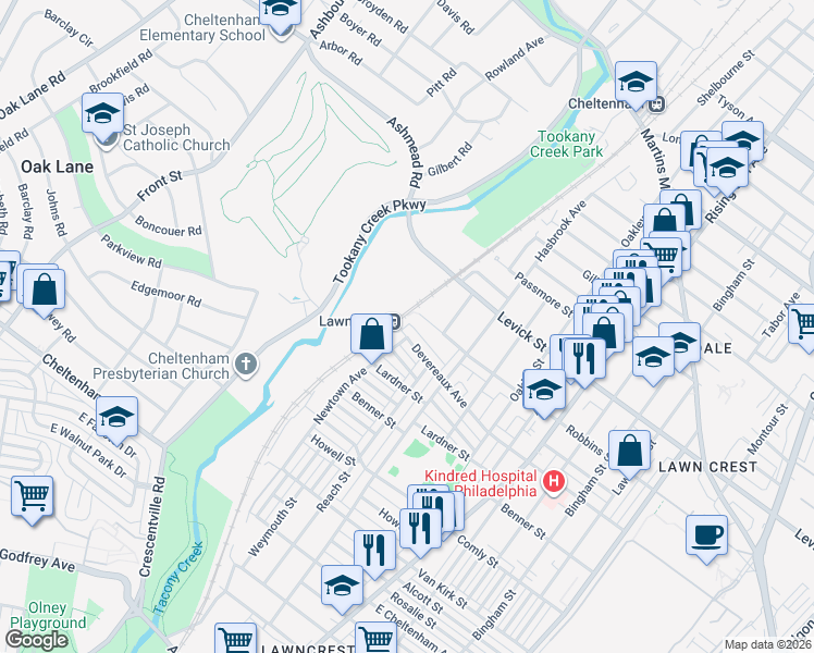 map of restaurants, bars, coffee shops, grocery stores, and more near in Montgomery County