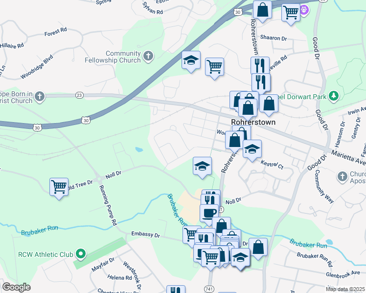 map of restaurants, bars, coffee shops, grocery stores, and more near 570 Red Maple Way in Lancaster