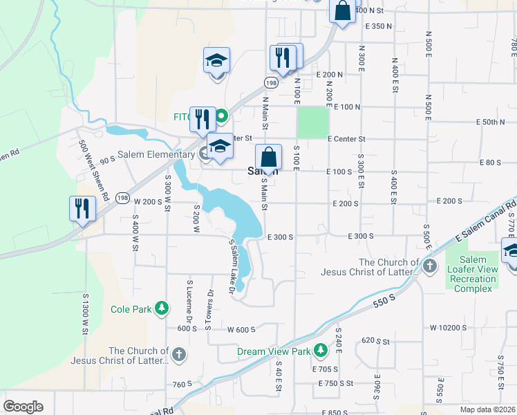 map of restaurants, bars, coffee shops, grocery stores, and more near 170 South Main Street in Salem