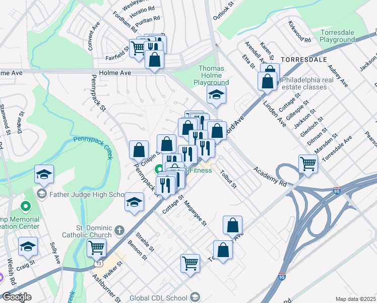 map of restaurants, bars, coffee shops, grocery stores, and more near 8914 Frankford Avenue in Philadelphia