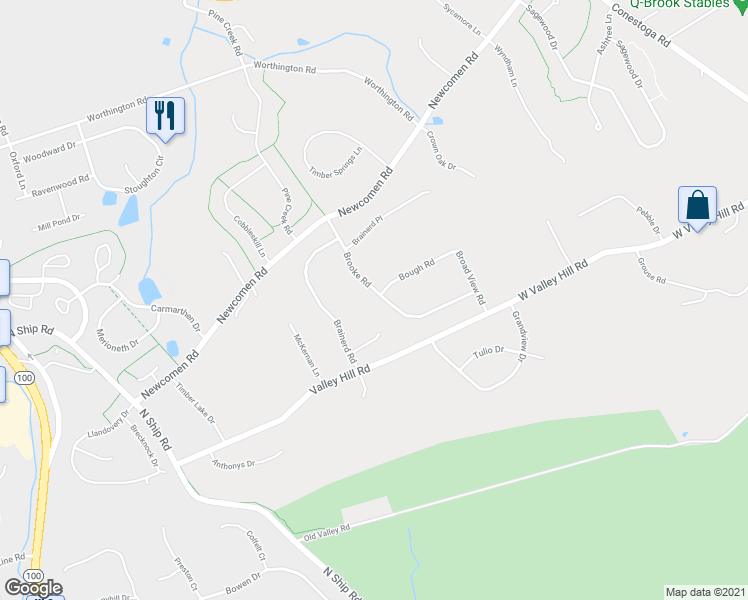 map of restaurants, bars, coffee shops, grocery stores, and more near 722 Brooke Road in Exton