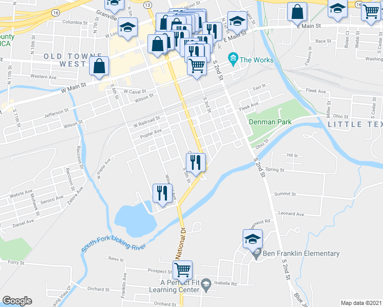 map of restaurants, bars, coffee shops, grocery stores, and more near 1/2 South 4th Street in Newark
