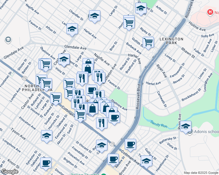 map of restaurants, bars, coffee shops, grocery stores, and more near 2317 Oakmont Street in Philadelphia