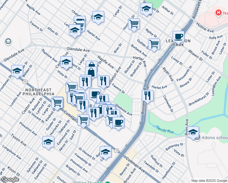 map of restaurants, bars, coffee shops, grocery stores, and more near 2317 Oakmont Street in Philadelphia