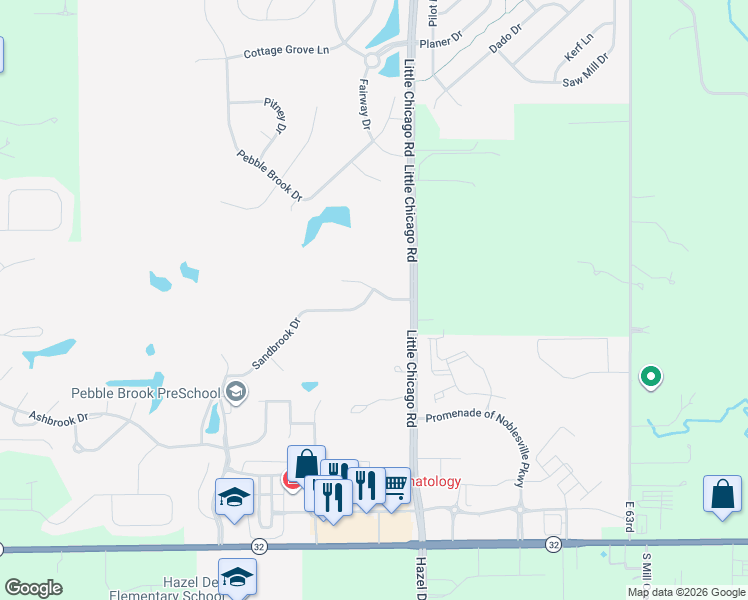 map of restaurants, bars, coffee shops, grocery stores, and more near 361 Sandbrook Drive in Noblesville