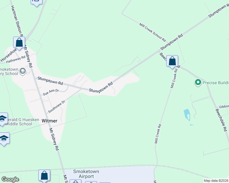 map of restaurants, bars, coffee shops, grocery stores, and more near 2402 Stumptown Road in Bird in Hand