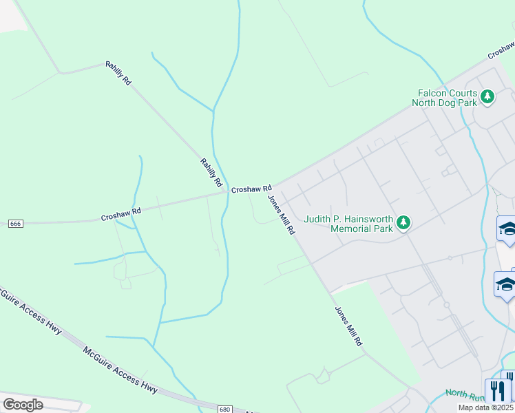 map of restaurants, bars, coffee shops, grocery stores, and more near 202 Croshaw Road in Wrightstown