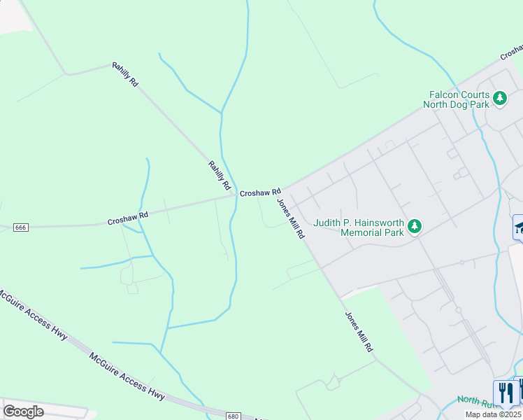 map of restaurants, bars, coffee shops, grocery stores, and more near 202 Croshaw Road in Wrightstown