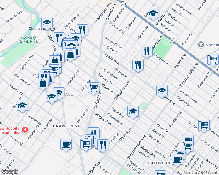 map of restaurants, bars, coffee shops, grocery stores, and more near 818 Glenview Street in Philadelphia