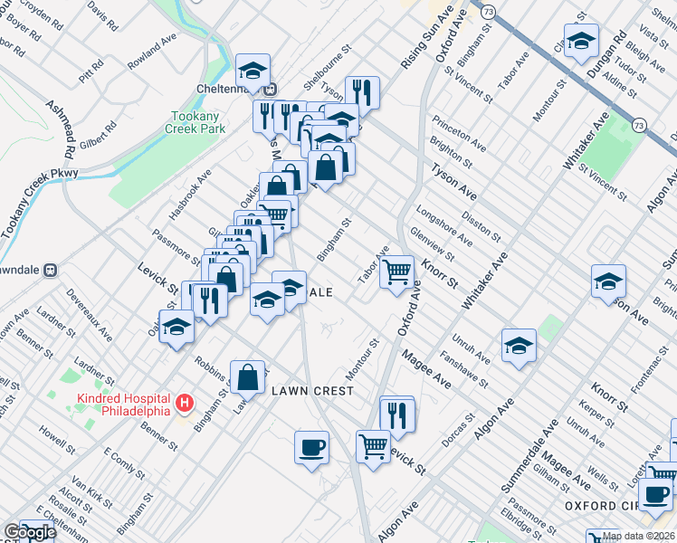 map of restaurants, bars, coffee shops, grocery stores, and more near 617 Fanshawe Street in Philadelphia