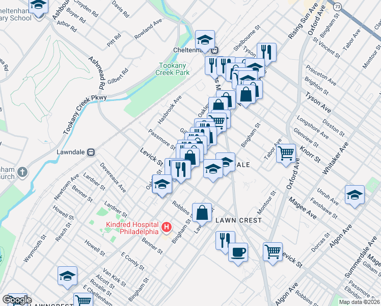 map of restaurants, bars, coffee shops, grocery stores, and more near 433 Hellerman Street in Philadelphia