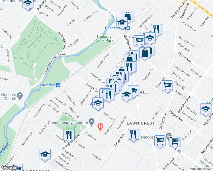 map of restaurants, bars, coffee shops, grocery stores, and more near 6431 Oakley Street in Philadelphia