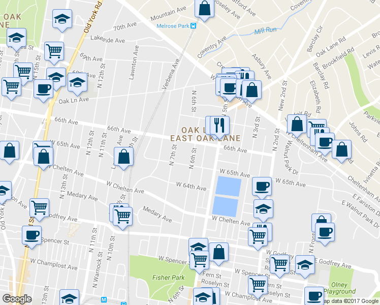 map of restaurants, bars, coffee shops, grocery stores, and more near 6524 North 6th Street in Philadelphia