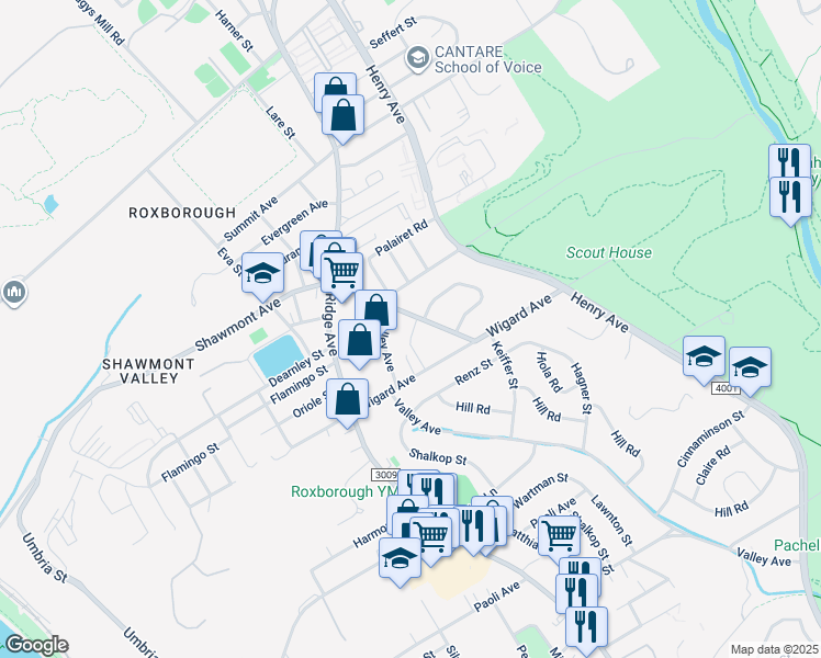 map of restaurants, bars, coffee shops, grocery stores, and more near 749 Shawmont Avenue in Philadelphia