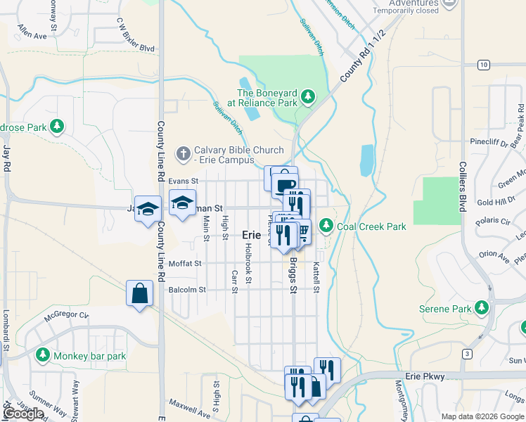 map of restaurants, bars, coffee shops, grocery stores, and more near 690 Pierce Street in Erie