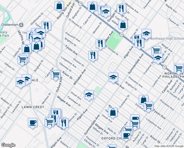 map of restaurants, bars, coffee shops, grocery stores, and more near 918 Disston Street in Philadelphia