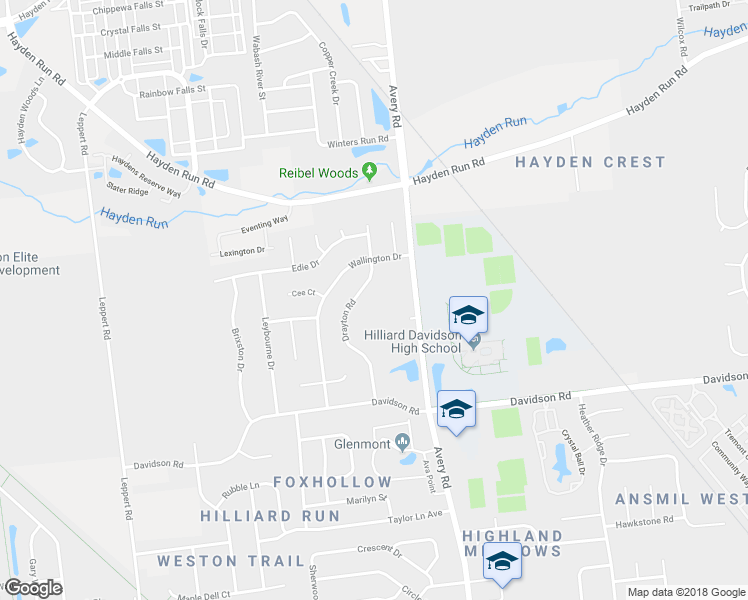 map of restaurants, bars, coffee shops, grocery stores, and more near 4883 Princess Diana Court in Hilliard