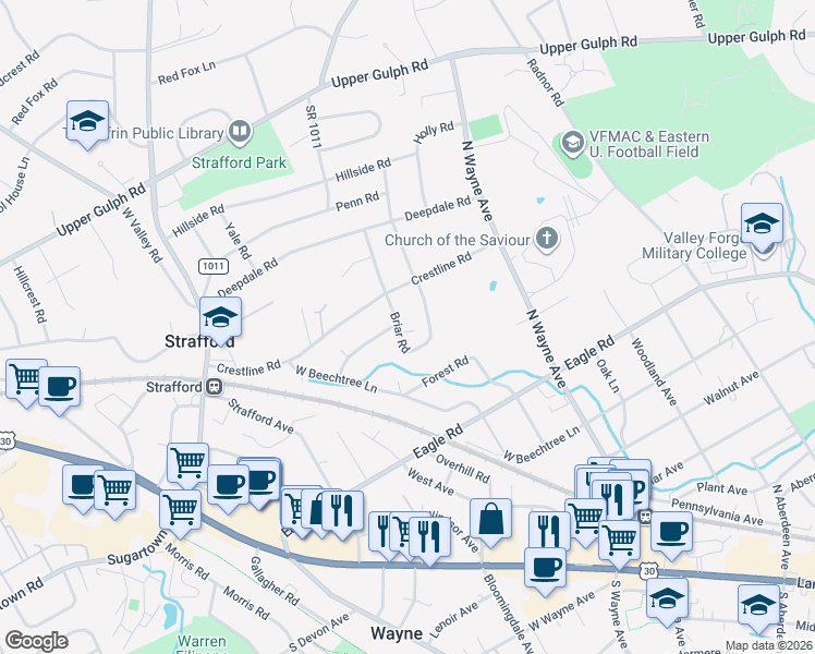 map of restaurants, bars, coffee shops, grocery stores, and more near 39 Briar Road in Wayne