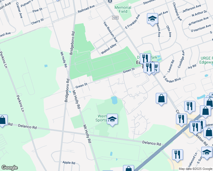 map of restaurants, bars, coffee shops, grocery stores, and more near 275 Green Street in Edgewater Park