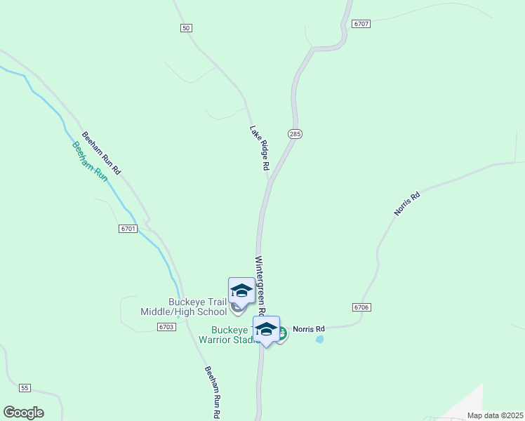 map of restaurants, bars, coffee shops, grocery stores, and more near 65553 Wintergreen Road in Lore City