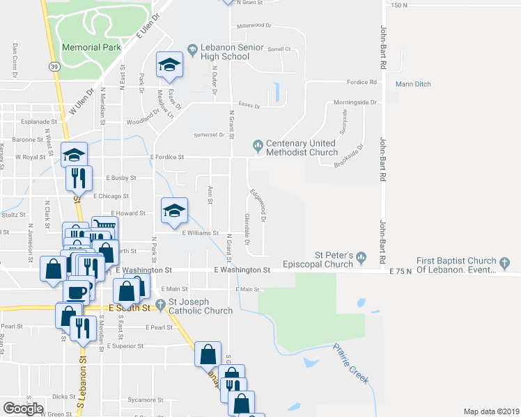 map of restaurants, bars, coffee shops, grocery stores, and more near 506 Edgewood Drive in Lebanon