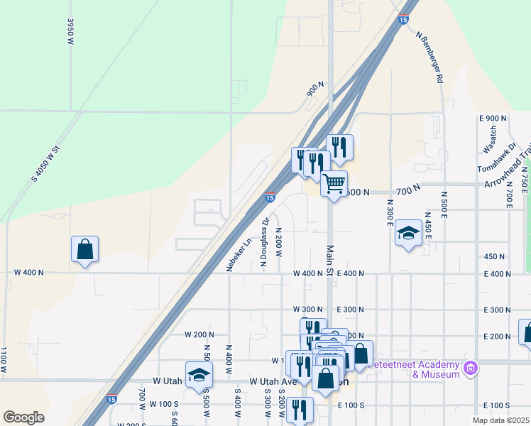 map of restaurants, bars, coffee shops, grocery stores, and more near 527 North Douglass Drive in Payson