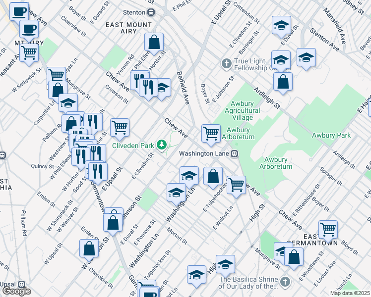 map of restaurants, bars, coffee shops, grocery stores, and more near in Philadelphia