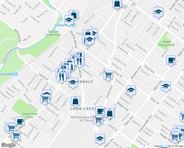 map of restaurants, bars, coffee shops, grocery stores, and more near 625 Fanshawe Street in Philadelphia