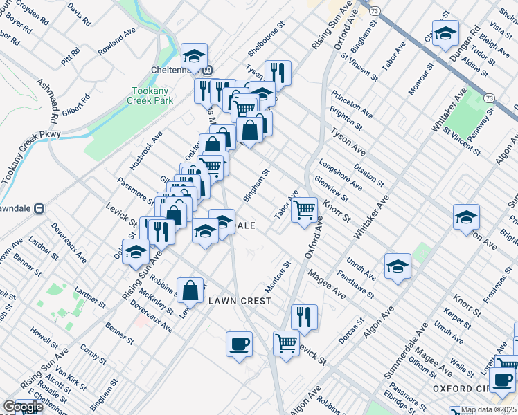 map of restaurants, bars, coffee shops, grocery stores, and more near 625 Fanshawe Street in Philadelphia