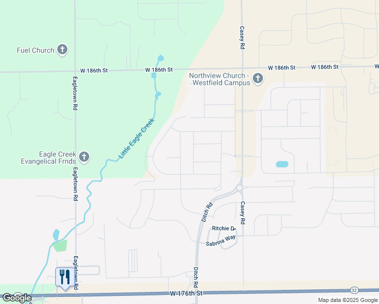 map of restaurants, bars, coffee shops, grocery stores, and more near 18176 Starview Drive in Westfield