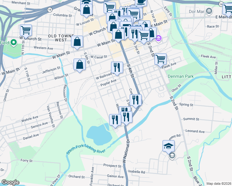 map of restaurants, bars, coffee shops, grocery stores, and more near 151 South 5th Street in Newark