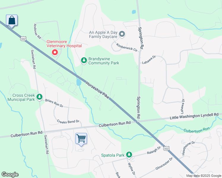 map of restaurants, bars, coffee shops, grocery stores, and more near 290 James Drive in Glenmoore