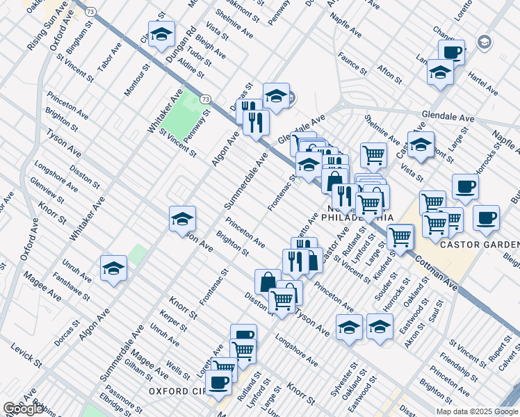 map of restaurants, bars, coffee shops, grocery stores, and more near 1234 Saint Vincent Street in Philadelphia