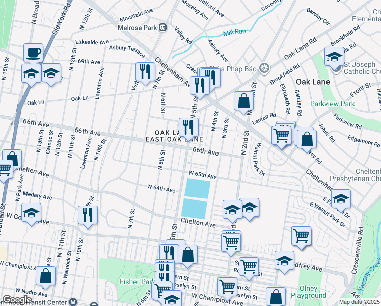 map of restaurants, bars, coffee shops, grocery stores, and more near 6533 North 5th Street in Philadelphia
