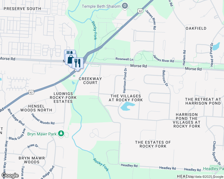 map of restaurants, bars, coffee shops, grocery stores, and more near 1146 Sleeping Meadow Drive in New Albany