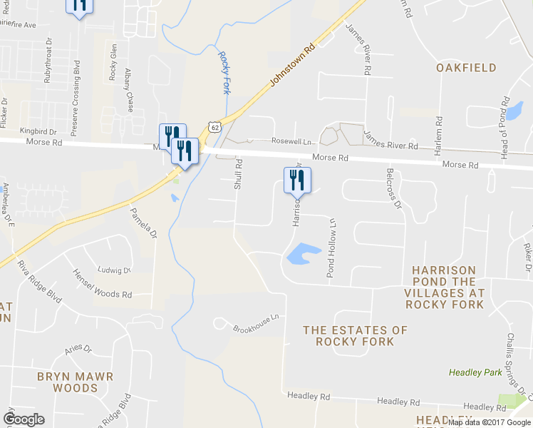map of restaurants, bars, coffee shops, grocery stores, and more near 1146 Sleeping Meadow Drive in New Albany