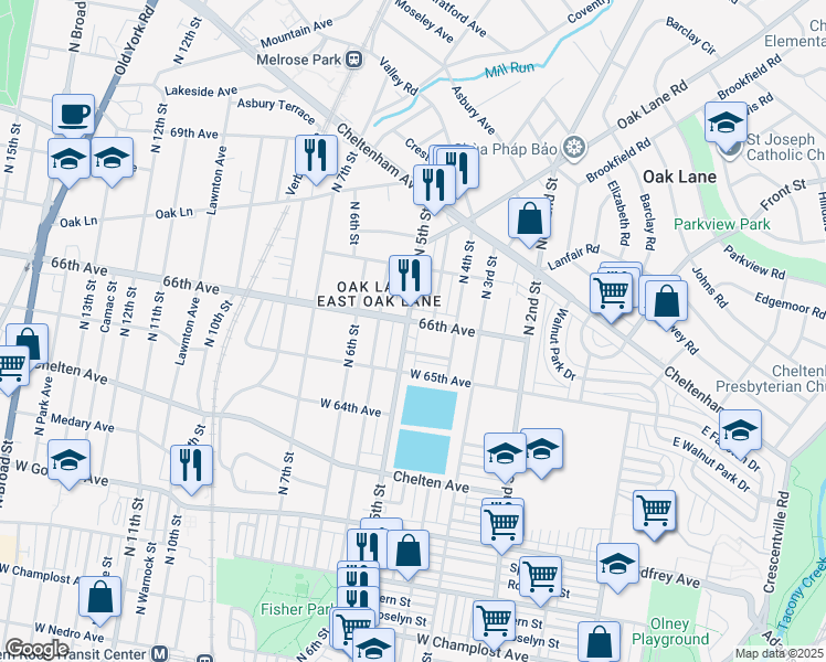 map of restaurants, bars, coffee shops, grocery stores, and more near 6533 North 5th Street in Philadelphia