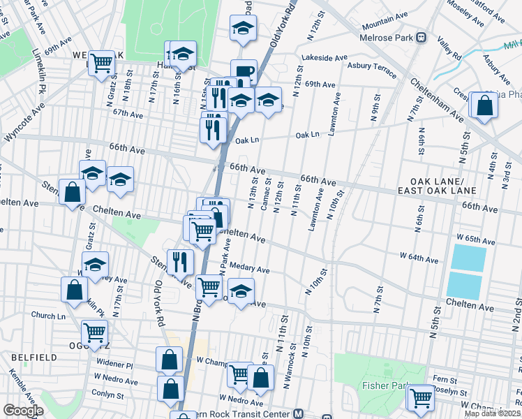 map of restaurants, bars, coffee shops, grocery stores, and more near 1228 West 65th Avenue in Philadelphia