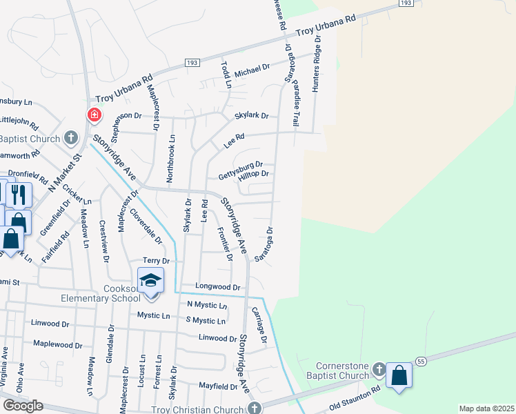 map of restaurants, bars, coffee shops, grocery stores, and more near 1236 Heritage Drive in Troy