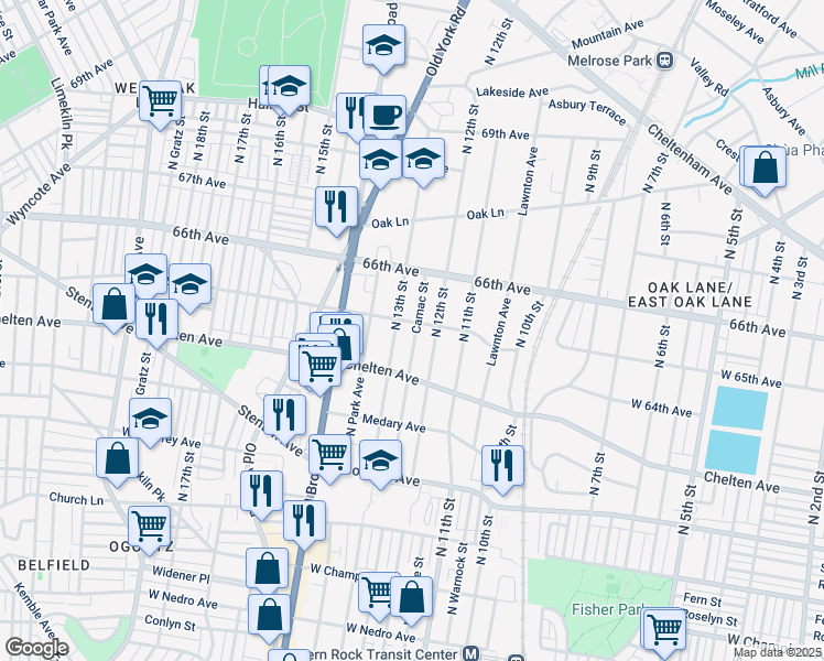 map of restaurants, bars, coffee shops, grocery stores, and more near 1228 West 65th Avenue in Philadelphia