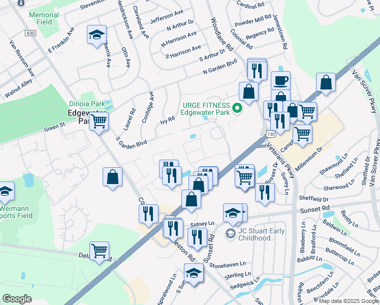 map of restaurants, bars, coffee shops, grocery stores, and more near 61 Forrestal Drive in Beverly