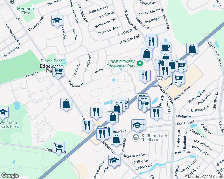 map of restaurants, bars, coffee shops, grocery stores, and more near 61 Forrestal Drive in Beverly