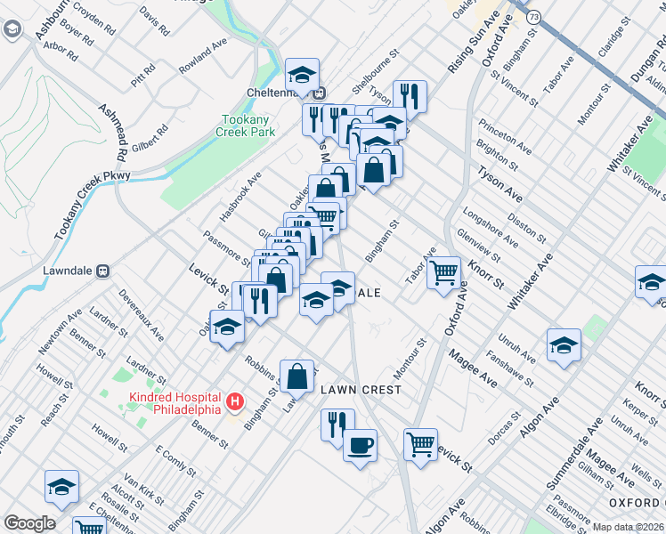 map of restaurants, bars, coffee shops, grocery stores, and more near in Philadelphia