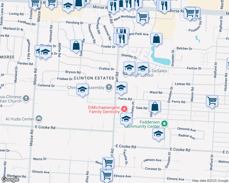 map of restaurants, bars, coffee shops, grocery stores, and more near in Columbus