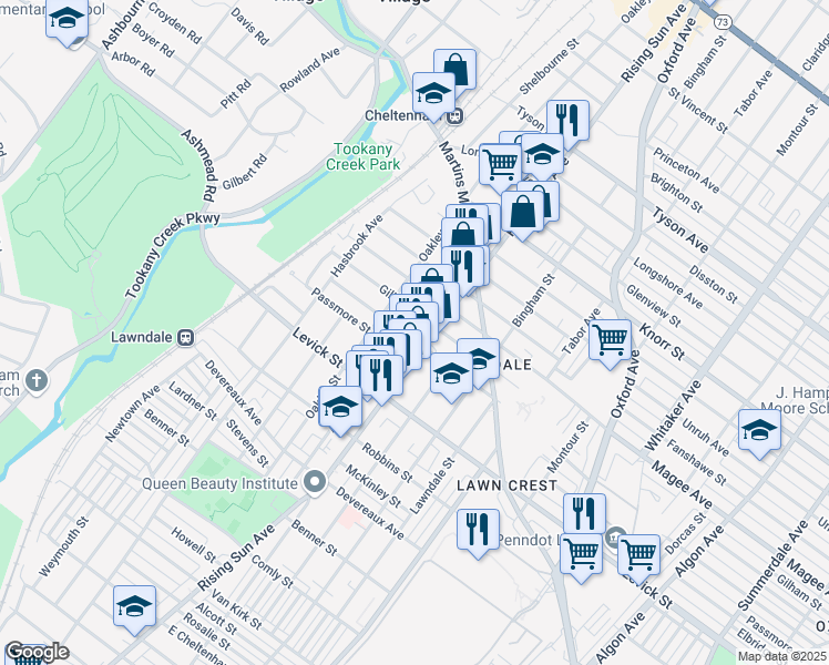 map of restaurants, bars, coffee shops, grocery stores, and more near 433 Hellerman Street in Philadelphia