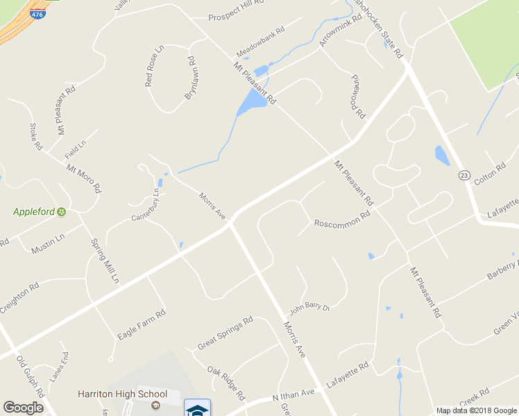 map of restaurants, bars, coffee shops, grocery stores, and more near 872 Roscommon Road in Bryn Mawr