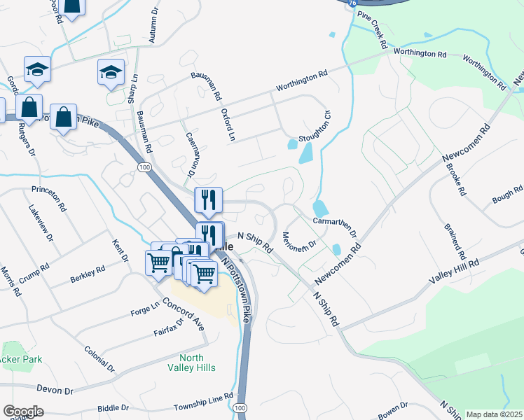 map of restaurants, bars, coffee shops, grocery stores, and more near 306 Gwynedd Court in Exton